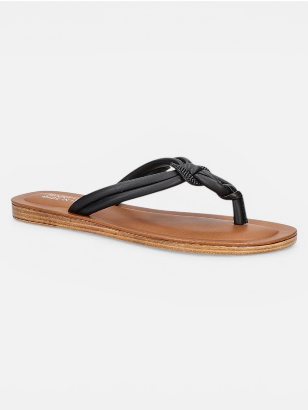 Bella Vita Zev-Italy Black Braided Thong Sandals with Tan Footbed, size 9 NEW